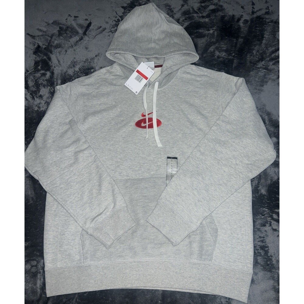 LARGE Nike Sportswear Swoosh League French Terry Pullover Hoodie -Grey Heather